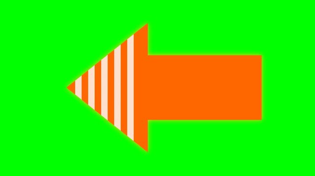 Bright orange arrow with white stripes on green background.