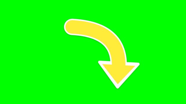 Bright yellow arrow pointing down on green background.