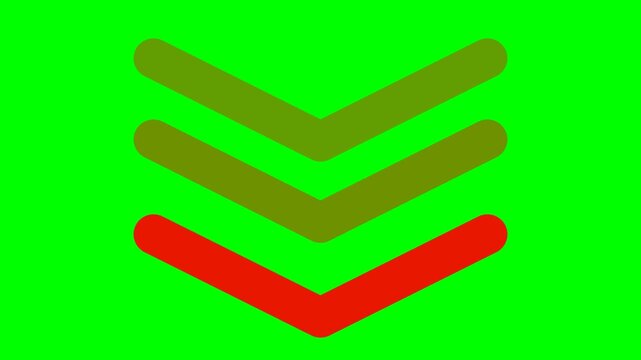 Three colorful chevron arrows pointing downward on green background.
