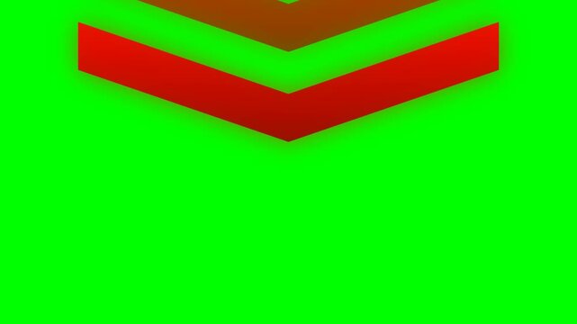 Two red chevron arrows pointing downward on green background.