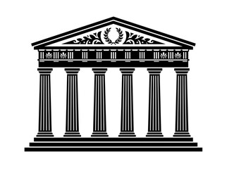 Ancient Greek Temple Silhouette with Columns and Pediment © Duren