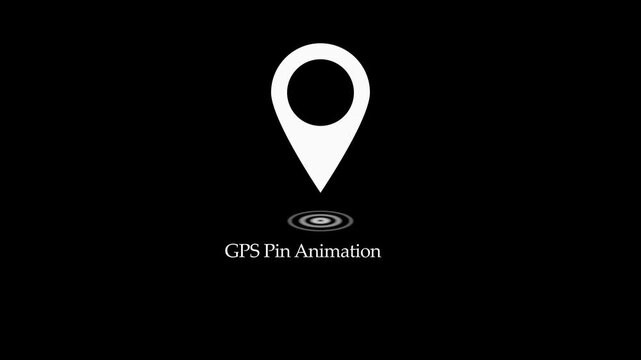 Animated white GPS pin icon with pulsing marker on black background for navigation map placement location tracking and app UI UX design.