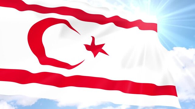 Turkish Republic of Northern Cyprus Flag Seamless Loop 4k 60fps on Sky Background