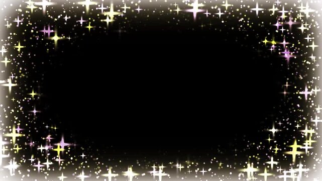 glowing bokeh light particles frame border animation, with elegant sparkling circles luxury festive copy space seamless, loop intro overlay animation, black screen background. 4k video