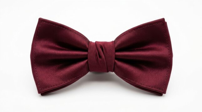 Elegant burgundy red silk bow tie isolated on white background