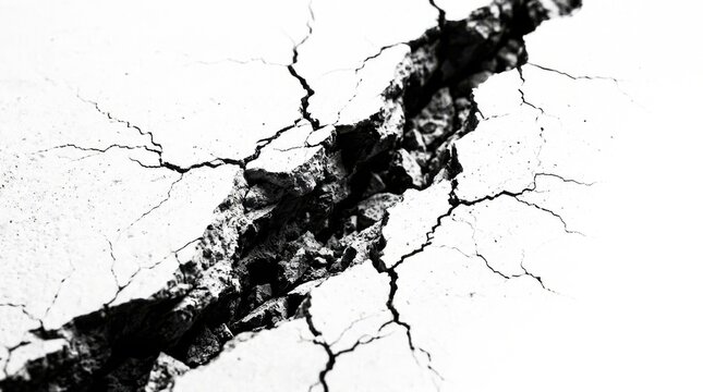 Deep crack in dry parched earth ground texture