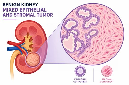 Benign Kidney Mixed Epithelial and Stromal Tumor Infographic, Renal Nestl Tumor Histology Illustration