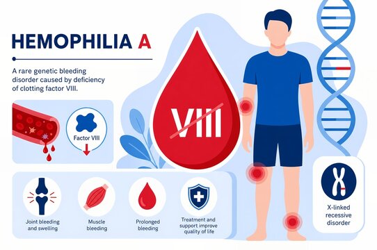 Hemophilia A Medical Infographic, Rare Genetic Bleeding Disorder Clotting Factor VIII Deficiency Illustration