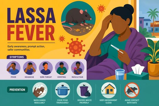 Lassa Fever Medical Infographic, Viral Hemorrhagic Illness Symptoms Prevention and Mastomys Rat Illustration
