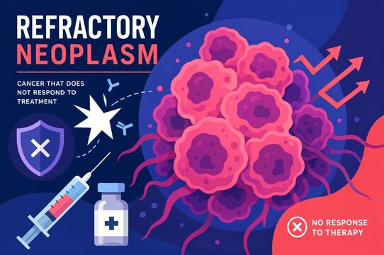 Refractory Neoplasm Medical Infographic, Treatment Resistant Cancer Tumor Cells Illustration