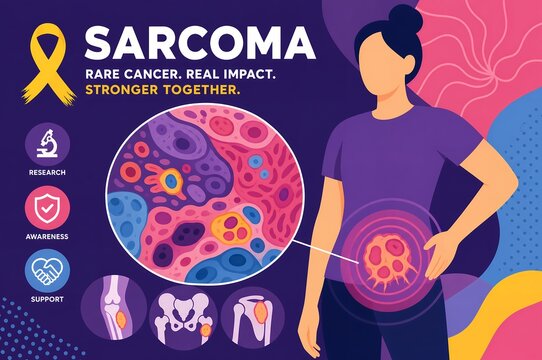 Sarcoma Awareness Medical Infographic, Rare Cancer Tumor Sites and Microscopic Histology