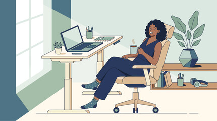 Happy professional woman relaxing in an ergonomic chair at a modern home office