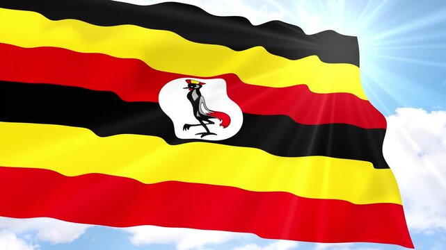 Uganda Flag Seamless Loop 4k 60fps on Sky Background