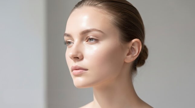 Woman with glowing skin. Portrait of a young female with natural makeup.