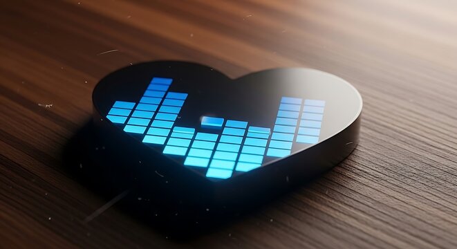 Digital blue audio equalizer bars on a heart shaped object
