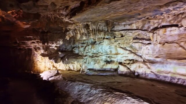 Scenic marble cavern formations glisten inside Crystal Cave in Sequoia National Park