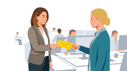 Fototapeta premium Business professional envelope exchange and office communication flat vector illustration for corporate networking