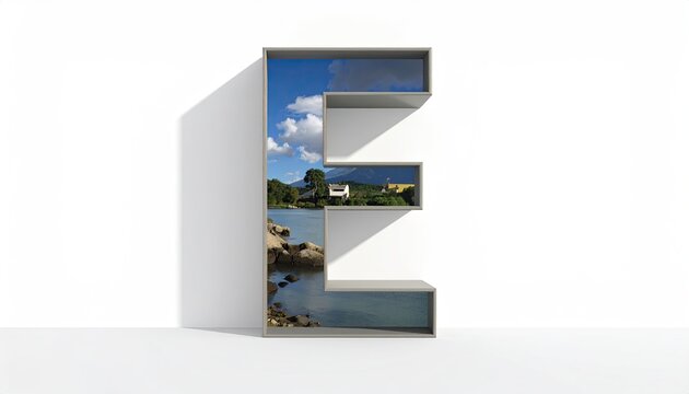 Elegant Letter E with Scenic Seascape Inside