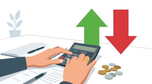 Economic market volatility and financial budget planning flat vector illustration for accounting services marketing