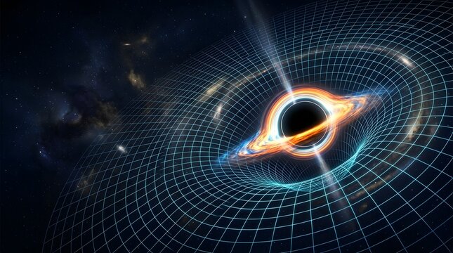 Black hole warping spacetime grid in the universe