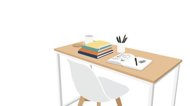 Minimalist study workspace with books and notebook flat vector illustration for educational content marketing