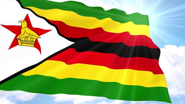Zimbabwe Flag Seamless Loop 4k 60fps on Sky Background