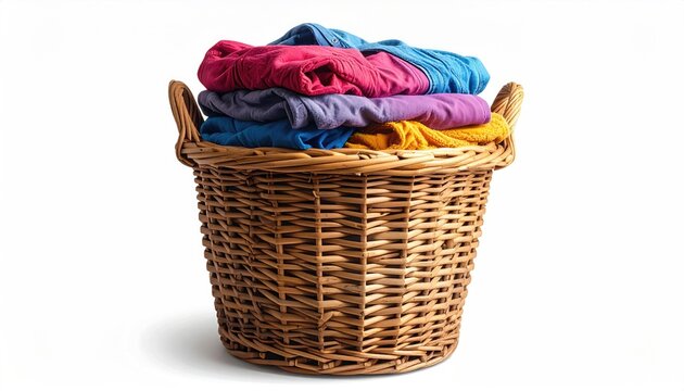 Colorful Laundry Basket Full of Folded Clothes