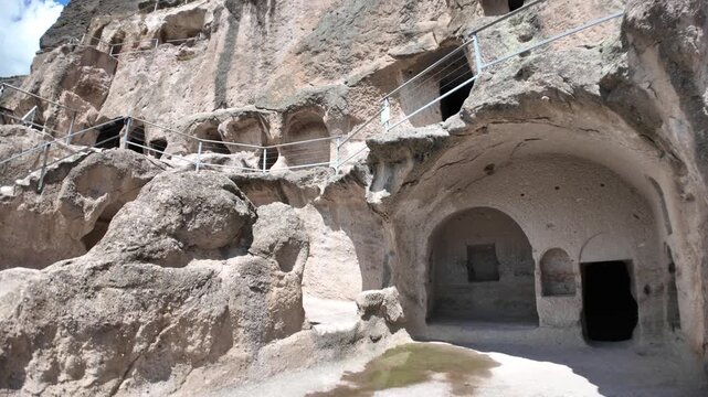 Vardzia. A historical 12th-century cave monastery complex. Is carved directly into the rock face of Erusheti mountain in Georgia