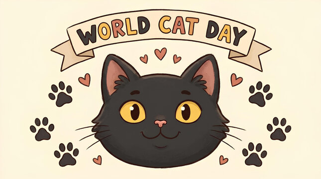Cute black cat face for World Cat Day.
