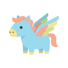 Fototapeta premium Cute Pegasus character illustration. Winged horse mascot in pastel flat design style for children's branding, nursery art, and stickers.