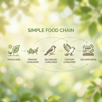 Simple Food Chain Diagram Illustrating Producers Consumers and Decomposers.