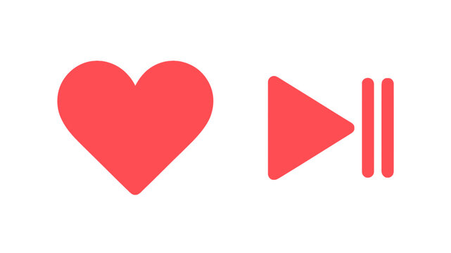 Heart icon and skip forward media button for music player and favorite tracks