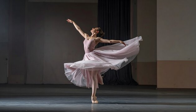 Ballet Dancer in Pirouette Graceful Spin on Stage