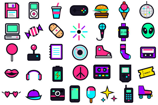 Retro Pixel Lifestyle Icons Set 8 Bit Style Digital Life Symbols Collection for Apps UI Game Design
