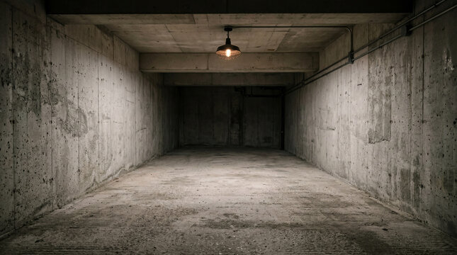 Empty Concrete Basement Room with Industrial Interior