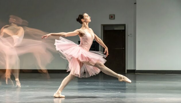 Graceful Ballerina in Pink Tutu Captured in Motion Multiple Times