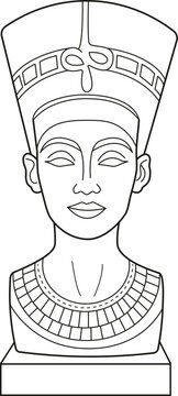 Desenho animado da rainha eg&iacute;pcia Nefertiti, contorno &agrave; m&atilde;o livre, ilustra&ccedil;&atilde;o em estilo doodle para colorir, ideal para crian&ccedil;as.
