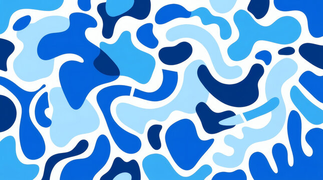 Abstract Blue Organic Shapes Pattern &mdash; Fluid Camouflage Background for Modern Design and Decoration