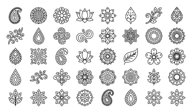 Rhinestone Hotfix Buti Icon Set Paisley Floral Laser Cut EPS10