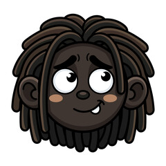 Cute cartoon boy with dreadlocks sticker, smiling African American character face vector illustration