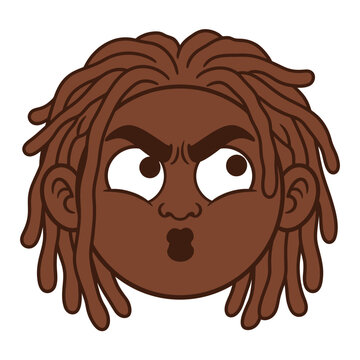 Frustrated african american man with dreadlocks character face sticker for expressive digital communication and social media messaging