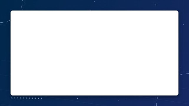 White rectangular frame on dark blue background with digital technology design elements