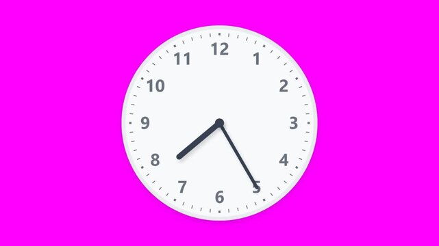 White analog wall clock face isolated on a bright vibrant magenta pink background set