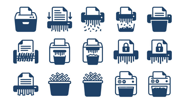Document shredder machines and data security icons.