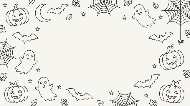 Halloween line art sale background featuring spooky pumpkins ghosts and bats border for seasonal autumn holiday promotion and events