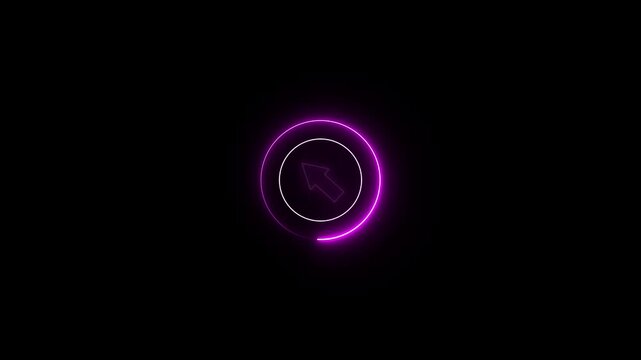 Glowing blue arrow in circular border on black background.