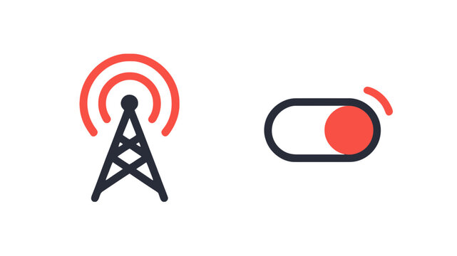Vector icons showing a black radio transmission tower with red signals and a toggle switch