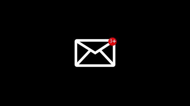 Massage count icon animation concept on black background. Animation of Email envelope with auto counting number on red circle metaphor income email and massage.