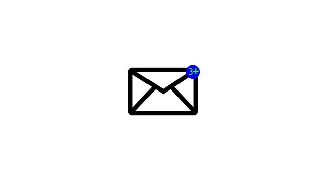 Massage count icon animation concept on white background. Animation of Email envelope with auto counting number on red circle metaphor income email and massage.