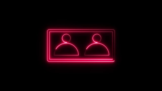 Glowing neon line group user icon animation black background. Team work, partnership, group, group of people, organization, partnership concept man icon animated.. 4K Video motion graphic animation.